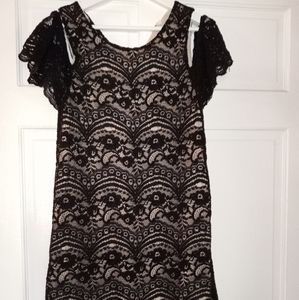 Little Black Lacy Dress capped short loose sleeves